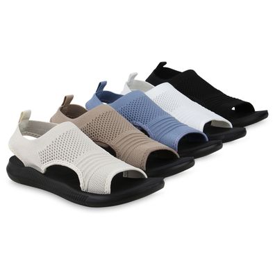 VAN HILL Damen Komfort Sandalen Bequeme Strick Freizeit Schuhe 841662