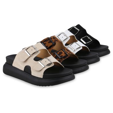 VAN HILL Damen Pantoletten Sandaletten Plateau Basic Freizeit Schuhe 841668