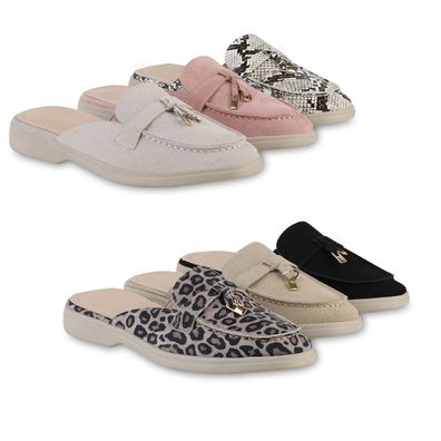 VAN HILL Damen Pantoletten Sandalen Slippers Basic Leder-Optik Schuhe 841581