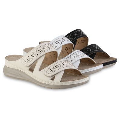 VAN HILL Damen Komfort Sandalen Bequeme Strass Cut-Outs Freizeit Schuhe 841605