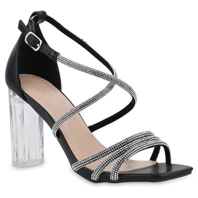 VAN HILL Damen Riemchensandaletten Sandaletten Elegante Strass Party Schuhe 841609