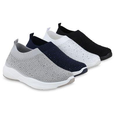 VAN HILL Damen Slip Ons Sportschuhe Sportliche Strass Profil-Sohle Schuhe 841664