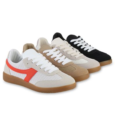 VAN HILL Damen Sneaker Low Schnürer Bequeme Strick Freizeit Schnür-Schuhe 841515