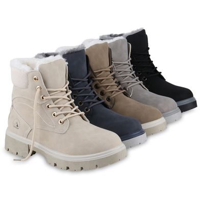 VAN HILL Damen Warm Gefütterte Worker Boots Stiefeletten Bequeme Schuhe 841423