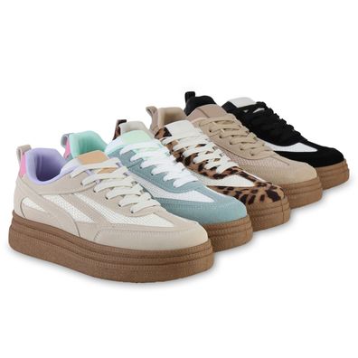 VAN HILL Damen Plateau Sneaker Schnürer Bequeme Basic Freizeit Schuhe 841519