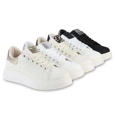 VAN HILL Damen Plateau Sneaker Metallic Schnürer Freizeit Schuhe 841513
