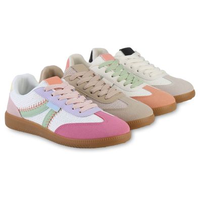 VAN HILL Damen Sneaker Low Schnürer Bequeme Strick Freizeit Schuhe 841527