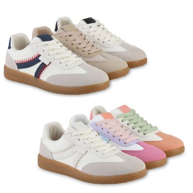 VAN HILL Damen Sneaker Low Schnürer Bequeme Freizeit Strick Schnür-Schuhe 841520