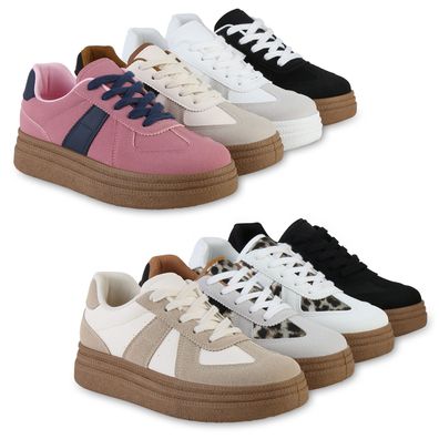 VAN HILL Damen Plateau Sneaker Schnürer Basic Freizeit Schnür-Schuhe 841532