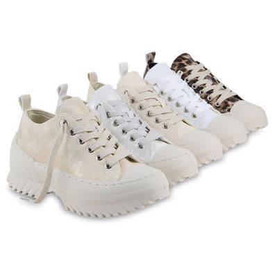 VAN HILL Damen Plateau Sneaker Schnürer Profil-Sohle Freizeit Schuhe 841696