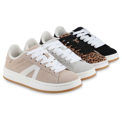 VAN HILL Damen Sneaker Low Schnürer Bequeme Basic Schnür-Schuhe 841701