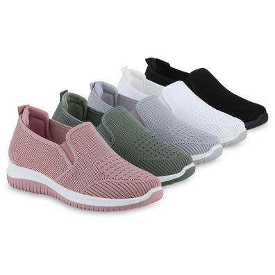 VAN HILL Damen Slip Ons Sportschuhe Sportliche Strick Profil-Sohle Schuhe 841705