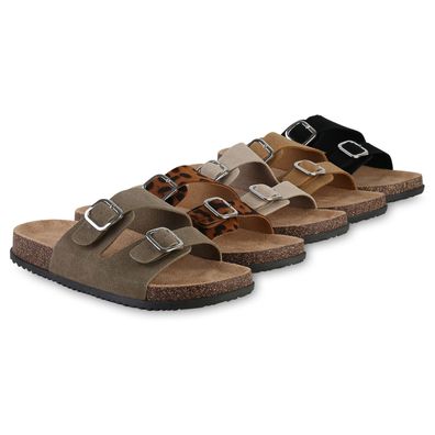 VAN HILL Damen Pantoletten Sandalen Bequeme Korkoptik Profil-Sohle Schuhe 841734