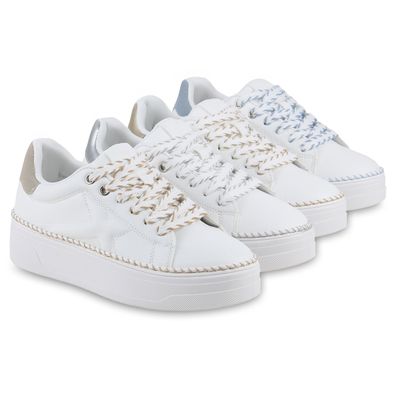 VAN HILL Damen Plateau Sneaker Schnürer Basic Freizeit Keilabsatz Schuhe 841694