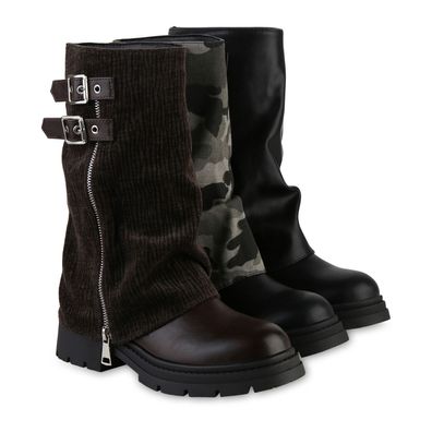 VAN HILL Damen Leicht Gefüttert Bikerstiefel Stiefel Zipper Schnalle Schuhe 841799