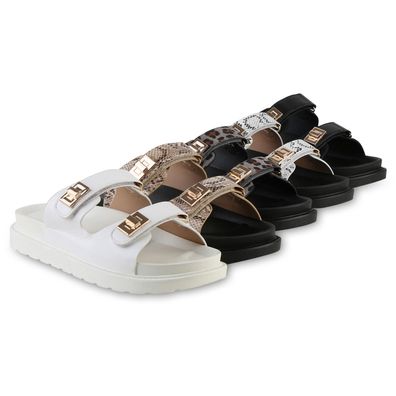 VAN HILL Damen Pantoletten Sandaletten Profil-Sohle Freizeit Plateau-Schuhe 841737