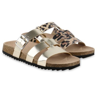VAN HILL Damen Pantoletten Sandalen Bequem Freizeit Korkoptik Sommer Schuhe 841756