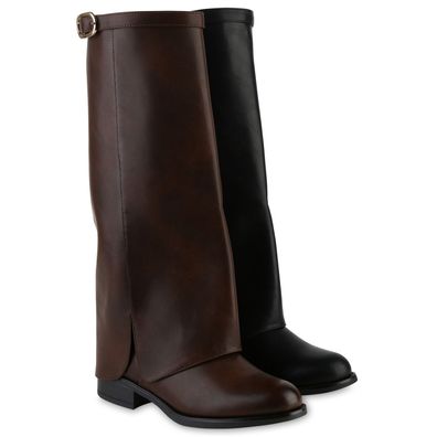 VAN HILL Damen Gefüttert Klassische Stiefel Schnallen Leder-Optik Schuhe 841788
