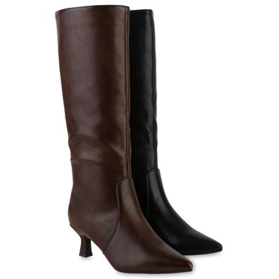 VAN HILL Damen Gefütterte Klassische Stiefel Spitz Basic Leder-Optik Schuhe 841791