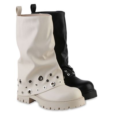 VAN HILL Damen Leicht Gefütterte Bikerstiefel Stiefel Profil-Sohle Schuhe 841798