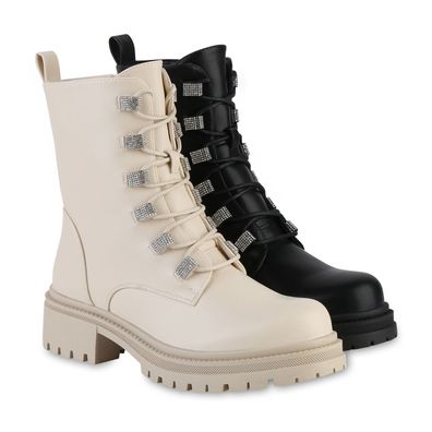 VAN HILL Damen Leicht Gefütterte Schnürstiefeletten Stiefeletten Schuhe 841804