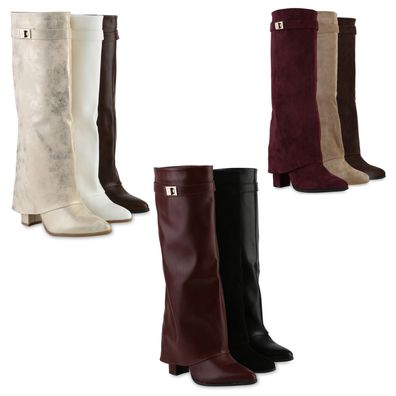 VAN HILL Damen Klassische Stiefel Spitze Schnallen Leder-Optik Schuhe 841807