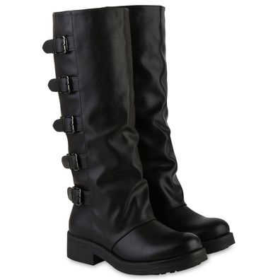 VAN HILL Damen Leicht Gefütterte Bikerstiefel Stiefel Schnallen Schuhe 841837
