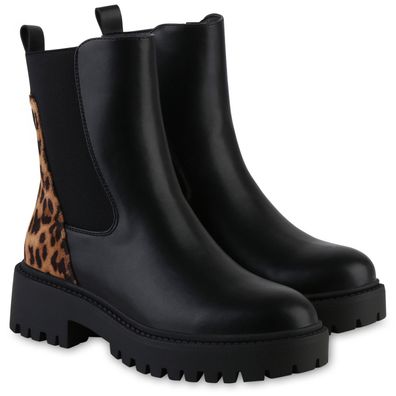 VAN HILL Damen Leicht Gefüttert Klassische Stiefeletten Profil-Sohle Schuhe 841833