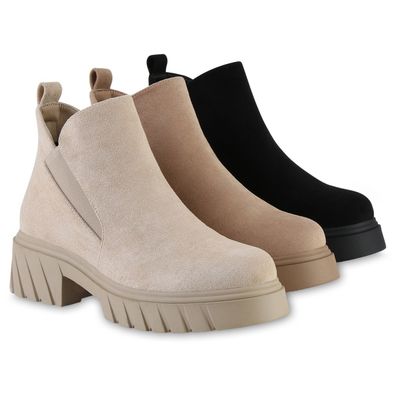 VAN HILL Damen Leicht Gefüttert Klassische Stiefeletten Profil-Sohle Schuhe 841831