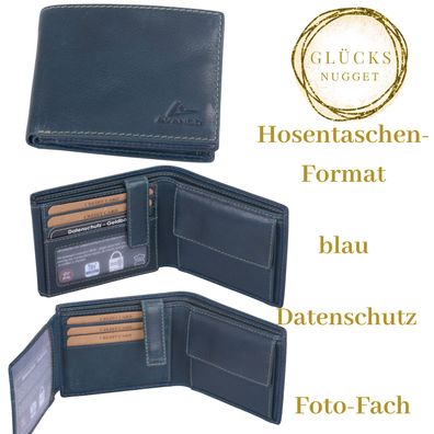 Herrenbörse aus blauem Echtleder mit Foto-Sichtfenstern