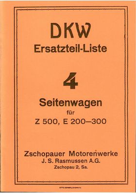 Ersatzteile Katalog DKW Seitenwagen E 200, E 300, Z 500 DKW Nr.4