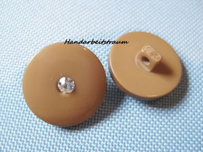 1 Kunststoffknopf beige mit Strasssteinchen 20x9mm Öse 2mm Nr 4534