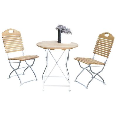 Gartengarnitur 9026F Sitzgruppe Tisch Stuhl 3-teilig, Flachstahl verzinkt + Robini