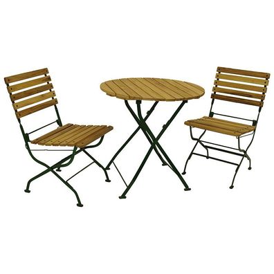 Garnitur Sitzgruppe 999025F 3teilig Flachstahl dunkelgrün Robinienholz