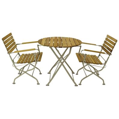 Garnitur Sitzgruppe 3teilig Flachstahl verzinkt Robinienholz 999057F