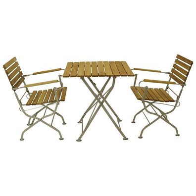 Garnitur Sitzgarnitur 3teilig Flachstahl verzinkt Robinienholz 999097F