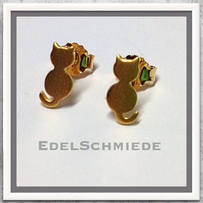 Edelschmiede925 Ohrstecker Katze 925 Silber vergoldet matt