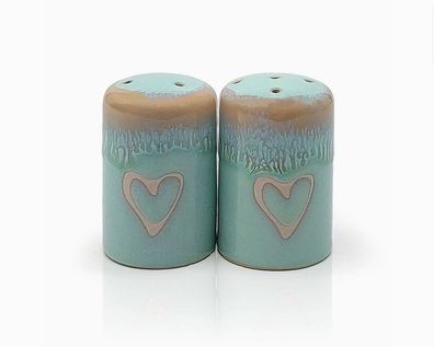 Mea-Living, Stoneware Salz- und Pfefferstreuer Set Herz türkis Geschirr