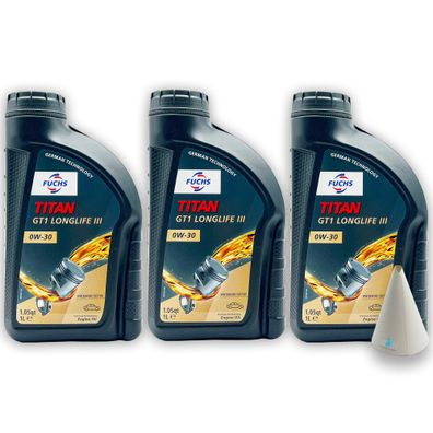 3 L Fuchs Titan GT1 Longlife III 0W-30 | VW 504 00 / 507 00 | Porsche C30 |