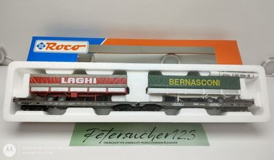 Roco H0 DC 46567 2er-Set Tragwagen "HAGHI" "BERNASCONI" Hupac / NEM / SBB / OVP