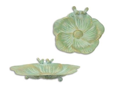 Vogeltränken 2-er Set: in Tellerform grün patiniert Gartendeko Wassertränke