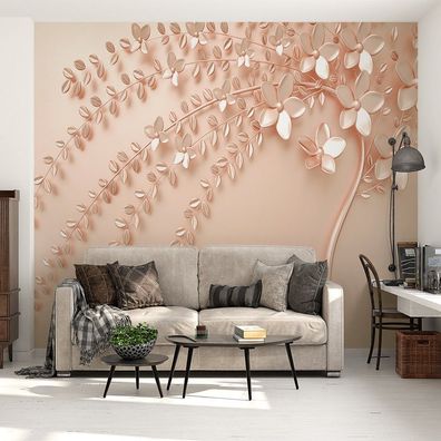 Vlies Fototapete Wandtapete Wandbilder Relief in Roségold und Einem Blühend 4420