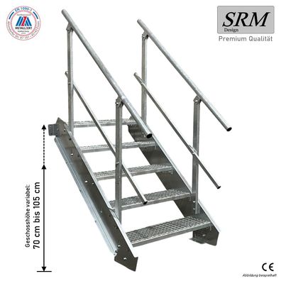 5 Stufen Stahltreppe Breite 60-160cm Geschosshöhe 70-105cm Geländer beidseitig