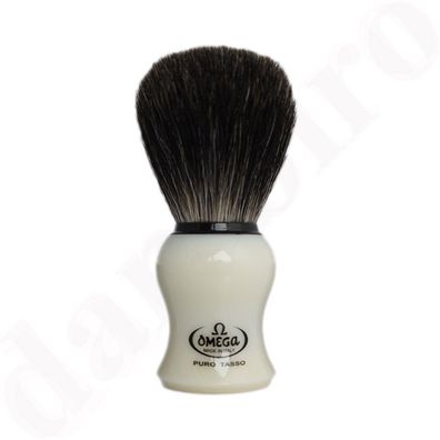 Omega Rasierpinsel Dachshaar Stockzupf 13019 Pure Badger mit beigem Griff