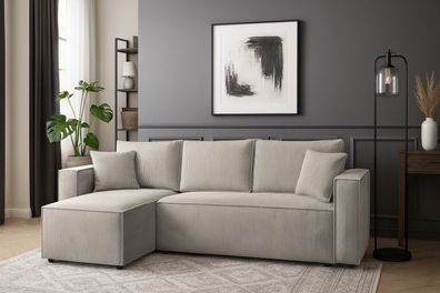 Couchgarnitur Ecksofa CAPRI L-Form Schlaffunktion CORD Stoff Bettkasten