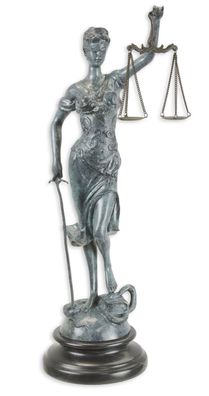 Bronzefigur Bronzeskulptur Justitia auf Marmorsockel H 40 cm Göttin der Gerechtigkeit