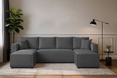 Couchgarnitur Ecksofa CAPRI U-Form Schlaffunktion CORD Stoff Bettkasten