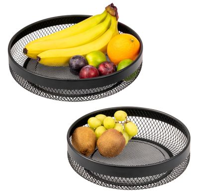 eluno Obstkorb – Brotkorb 2er Set, runde Obstschale, aus schwarzem Metall