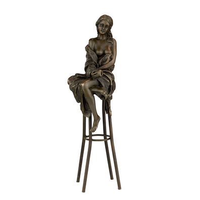 Moritz Bronzefigur Frau auf einem Barhocker Höhe 27 cm 0,8 kg Skulptur Statue Antik