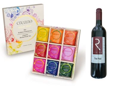 Creano Geschenk Bio Früchte Kräutertee 45er BioTeebeutel incl Rotwein Merlot